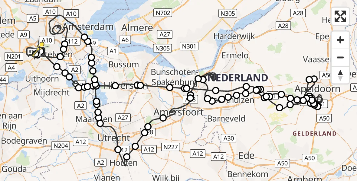 Routekaart van de vlucht: Politieheli naar Schiphol, Halim P.K. straat