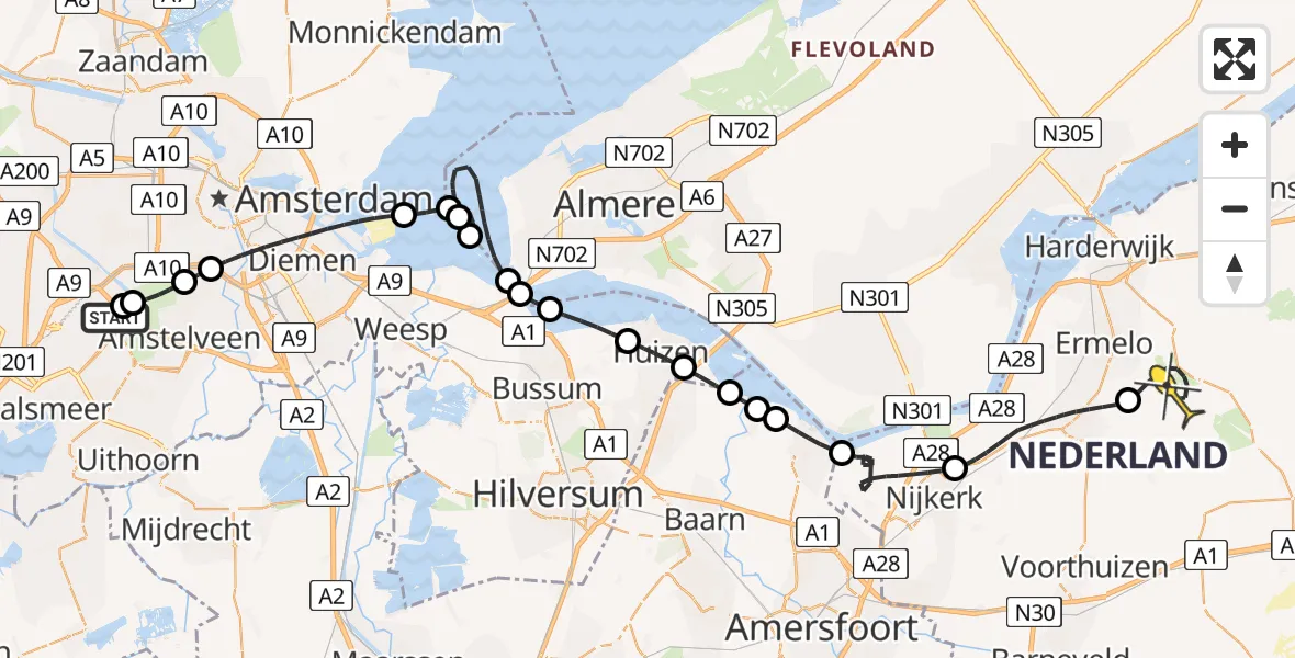 Routekaart van de vlucht: Politiehelikopter naar Ermelo, Schipholweg