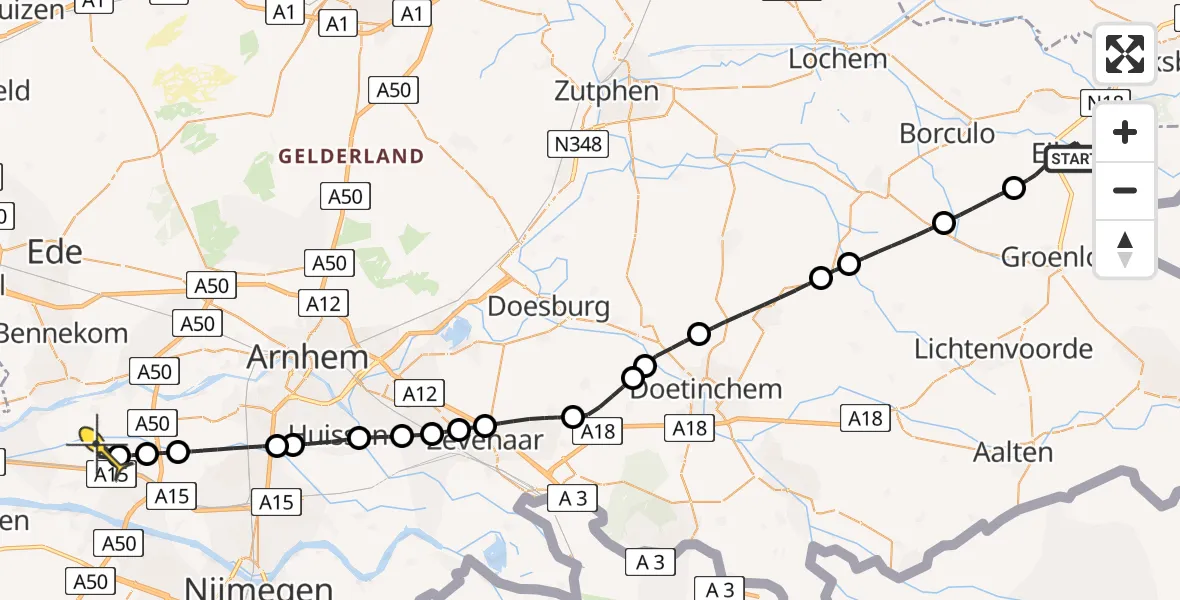 Routekaart van de vlucht: Lifeliner 3 naar Zetten, Leugemorsweg
