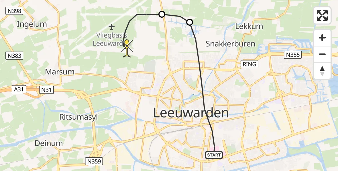 Routekaart van de vlucht: Ambulanceheli naar Vliegbasis Leeuwarden, Over de Kelders