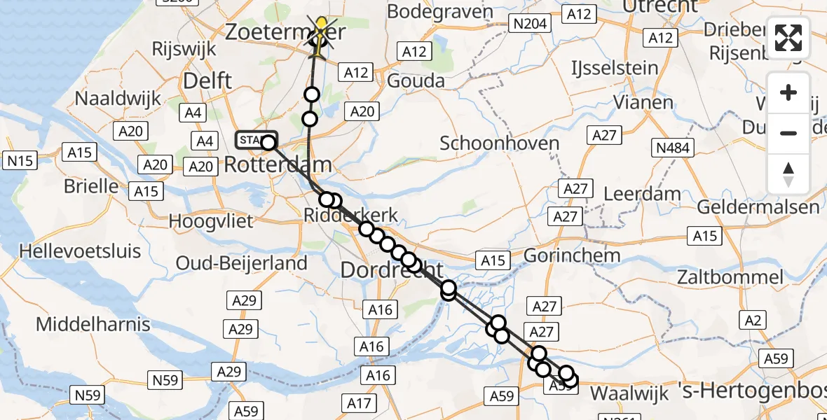 Routekaart van de vlucht: Lifeliner 2 naar Zoetermeer, Van der Duijn van Maasdamweg