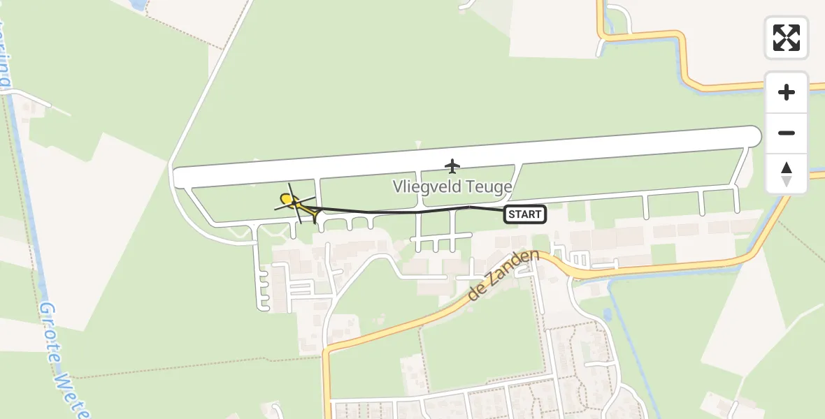 Routekaart van de vlucht: Politiehelikopter naar Vliegveld Teuge, de Zanden