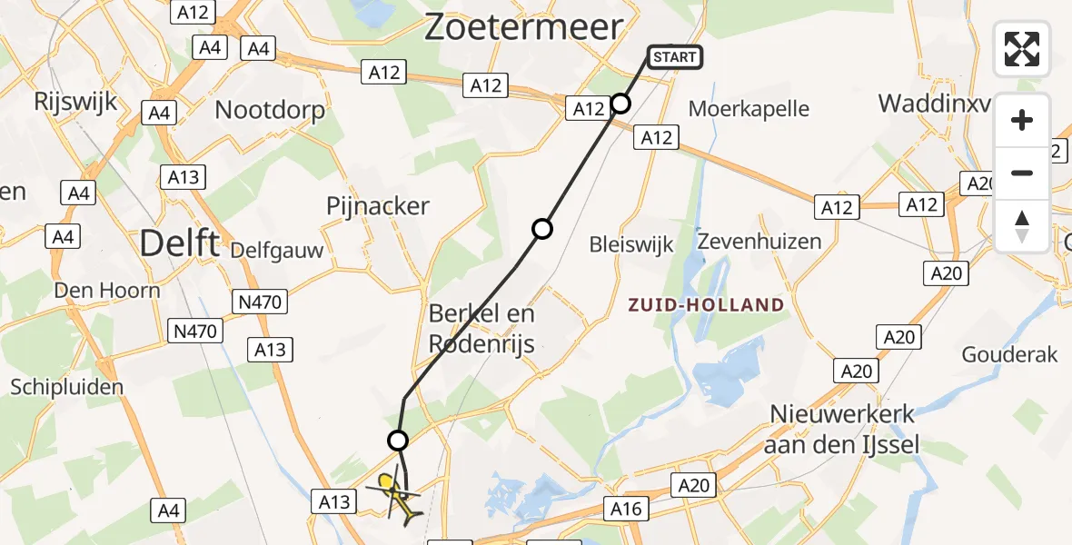 Routekaart van de vlucht: Lifeliner 2 naar Rotterdam The Hague Airport, Huygensstraat