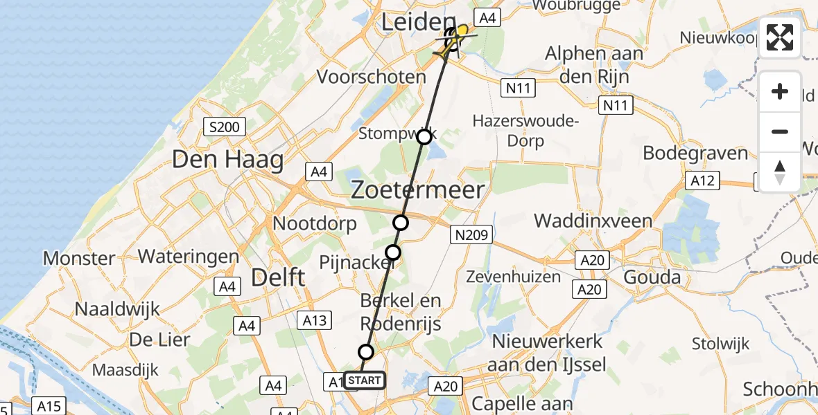 Routekaart van de vlucht: Lifeliner 2 naar Leiden, Hoge Rijndijk