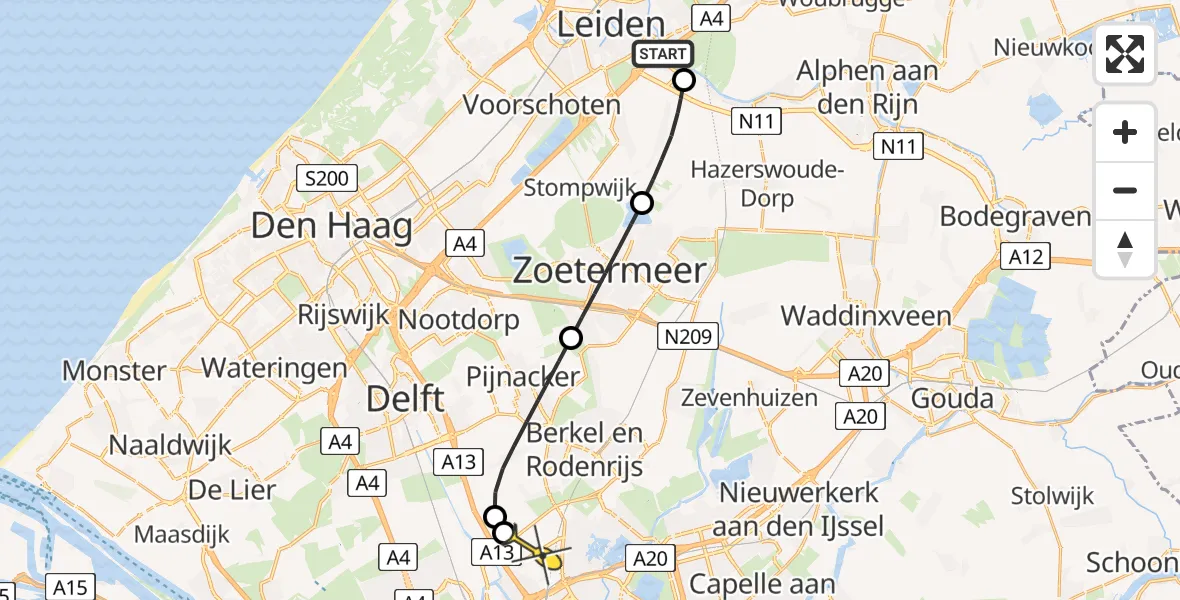 Routekaart van de vlucht: Lifeliner 2 naar Rotterdam The Hague Airport, Burgemeester Smeetsweg