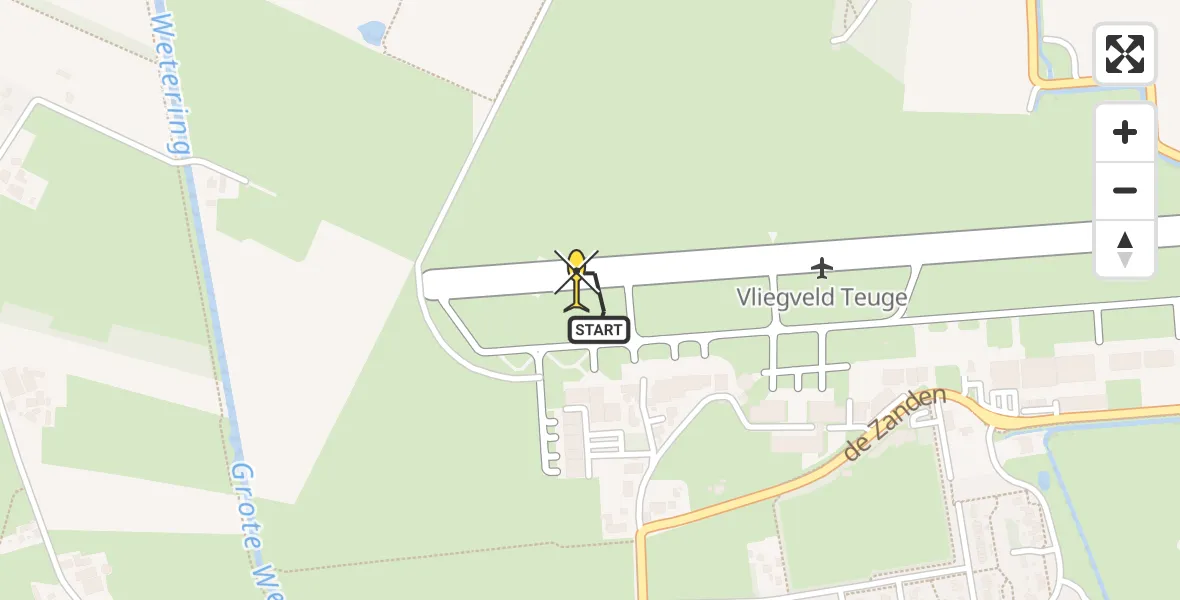 Routekaart van de vlucht: Politieheli naar Vliegveld Teuge, de Zanden