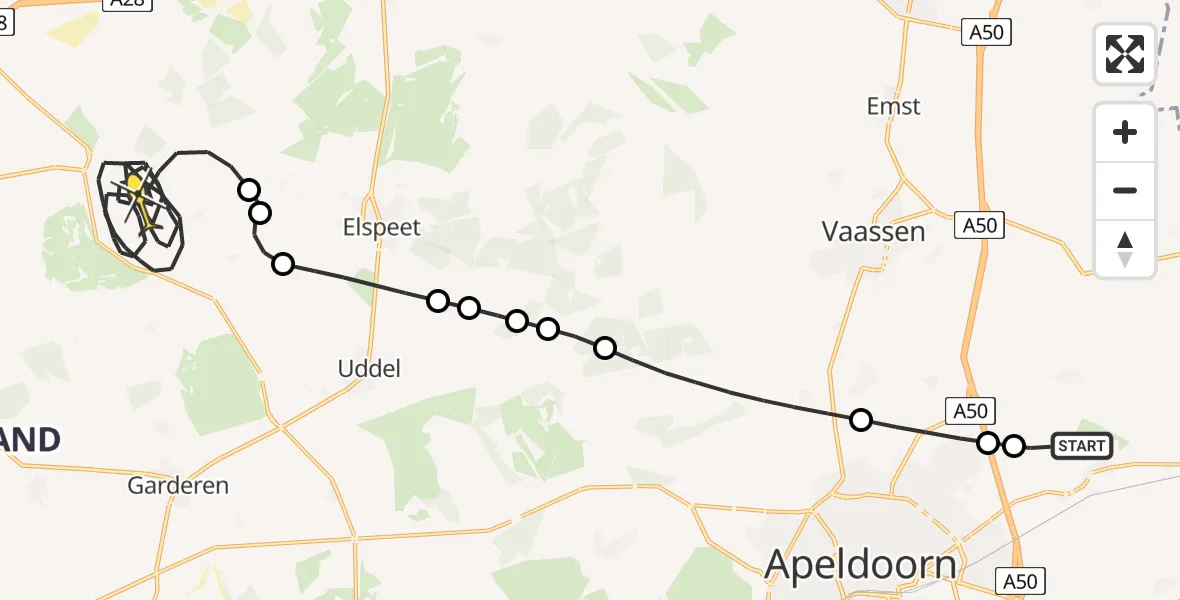 Routekaart van de vlucht: Politiehelikopter naar Ermelo, Drostendijk