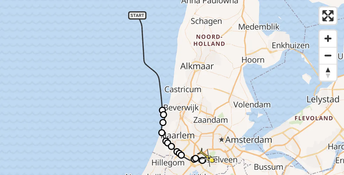 Vluchtroute Politiehelikopter van  naar Schiphol