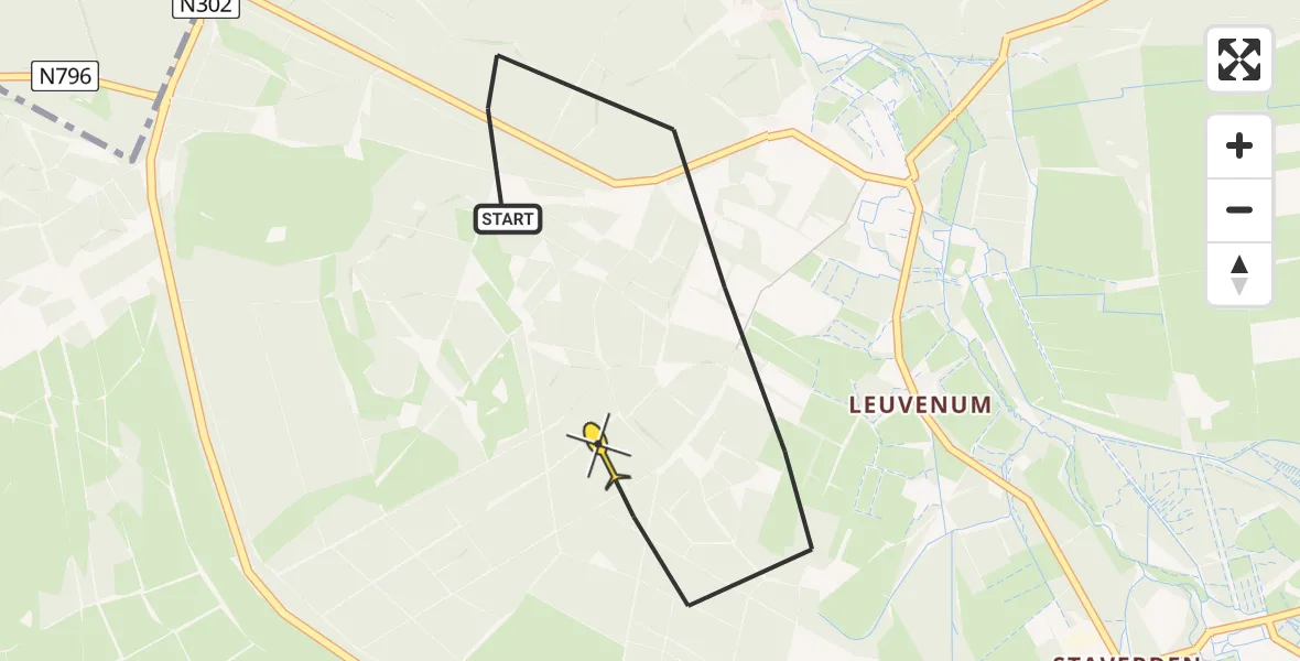 Routekaart van de vlucht: Politieheli naar Ermelo, Jhr. Dr. C.J. Sandbergweg