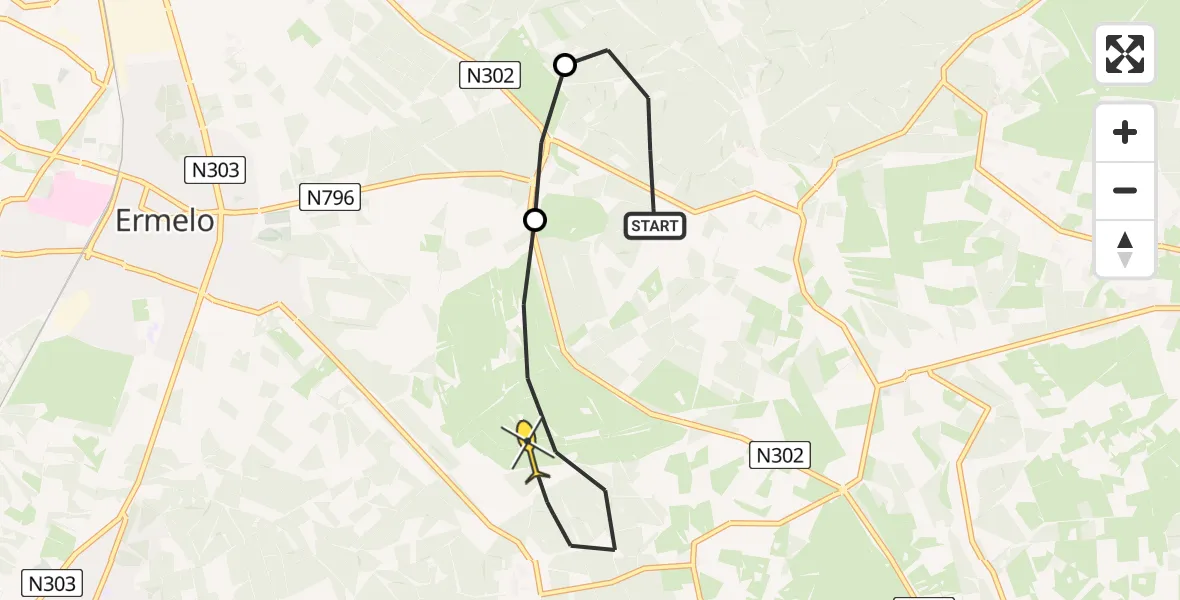 Routekaart van de vlucht: Politiehelikopter naar Ermelo, Ullerberg