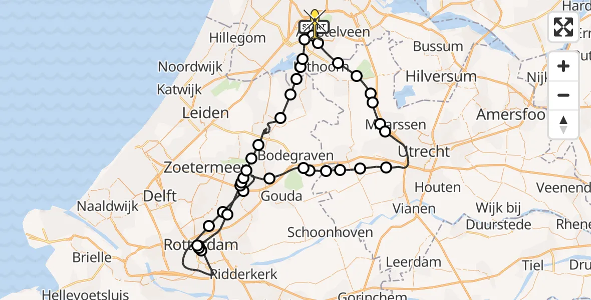 Vluchtroute Politiehelikopter van Schiphol naar Schiphol
