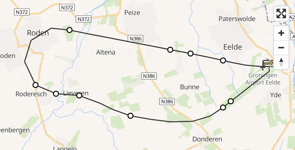 Routekaart van de vlucht: Lifeliner 4 naar Groningen Airport Eelde, Molenweg