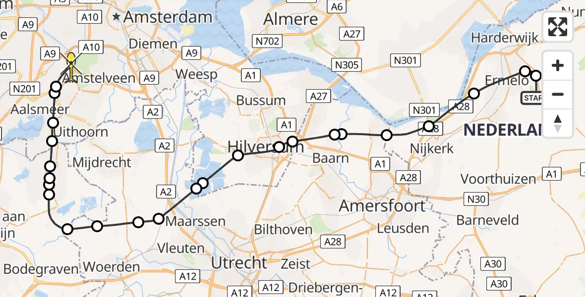 Routekaart van de vlucht: Politiehelikopter naar Schiphol, Postweg