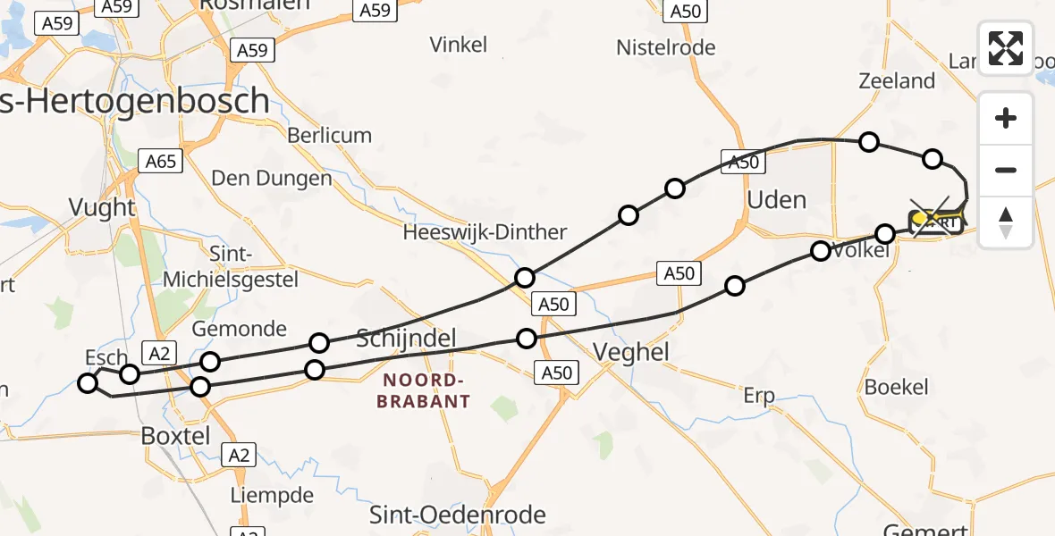 Routekaart van de vlucht: Lifeliner 3 naar Vliegbasis Volkel, Zeelandsedijk