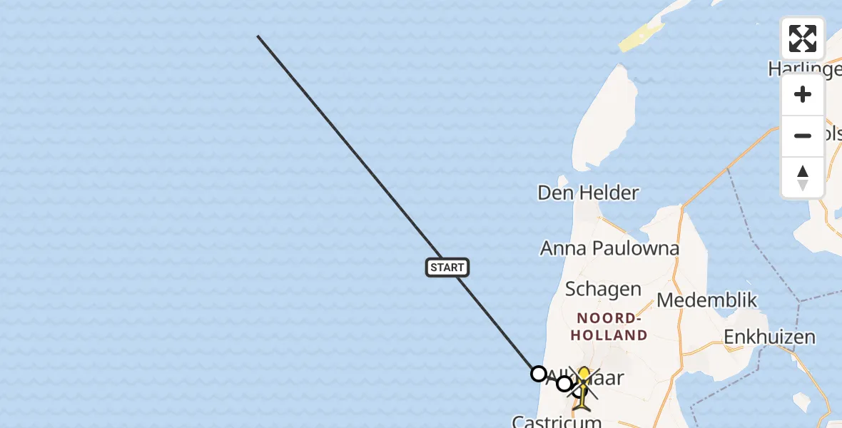 Routekaart van de vlucht: Kustwachthelikopter naar Alkmaar, Parelweg