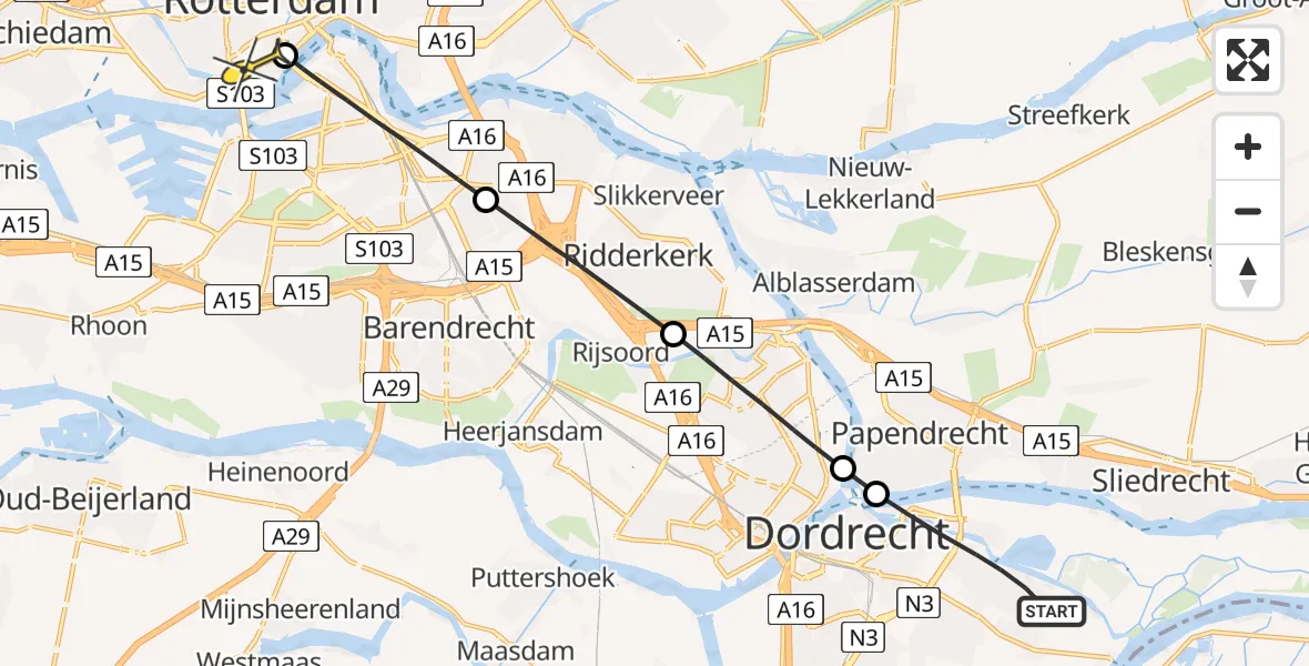 Routekaart van de vlucht: Lifeliner 2 naar Erasmus MC, Wantijdijk