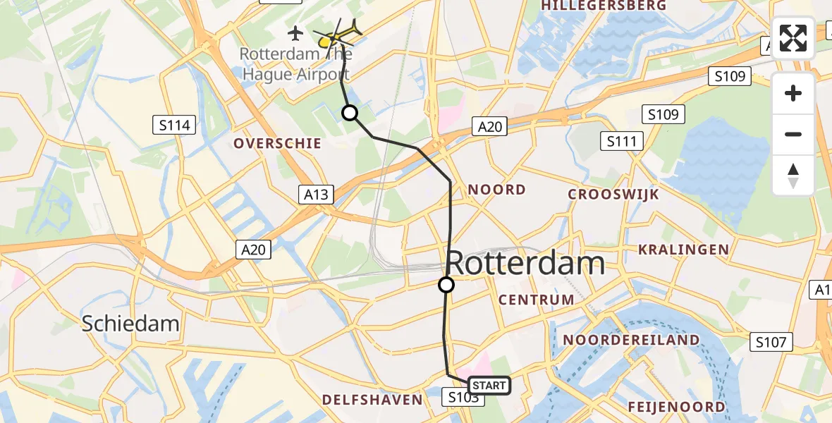 Routekaart van de vlucht: Lifeliner 2 naar Rotterdam The Hague Airport, Schietbaanlaan