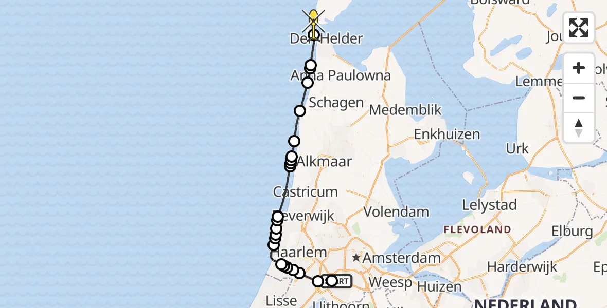 Routekaart van de vlucht: Politiehelikopter naar Den Hoorn, Loevesteinse Randweg