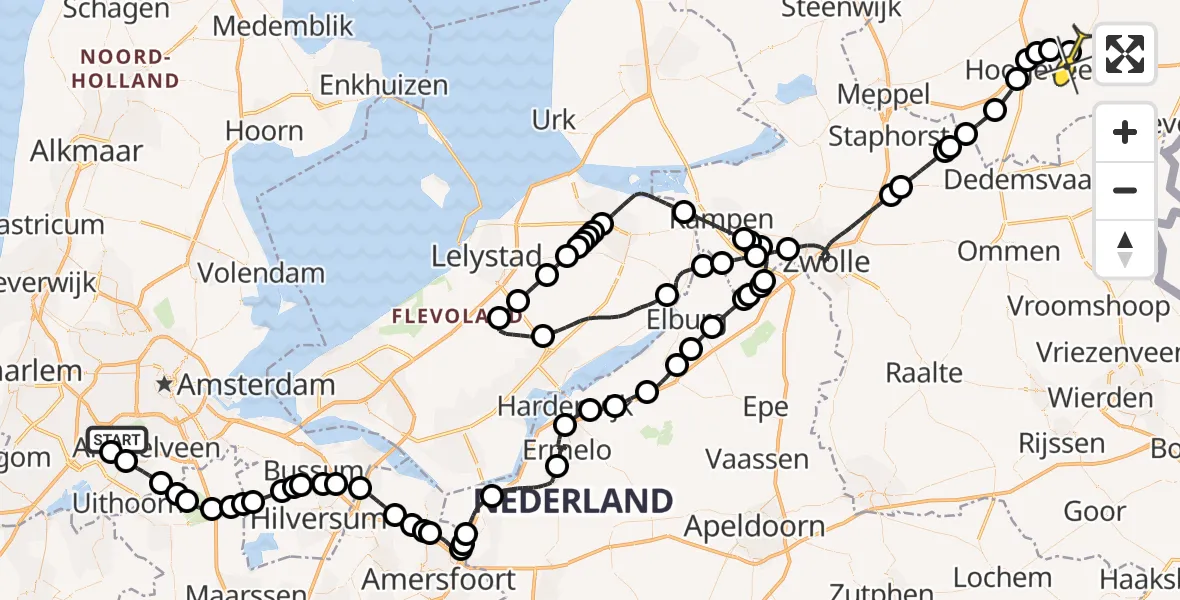 Routekaart van de vlucht: Politiehelikopter naar Tiendeveen, Halim P.K. straat
