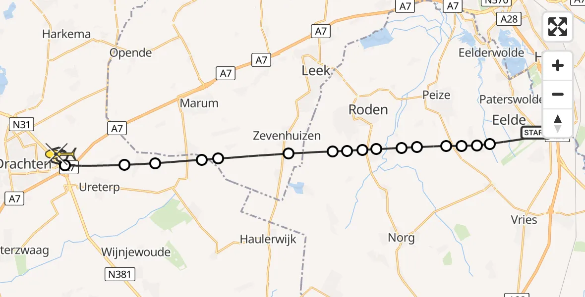 Routekaart van de vlucht: Lifeliner 4 naar Vliegveld Drachten, Machlaan