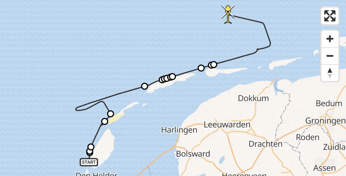Routekaart van de vlucht: Politiehelikopter naar 