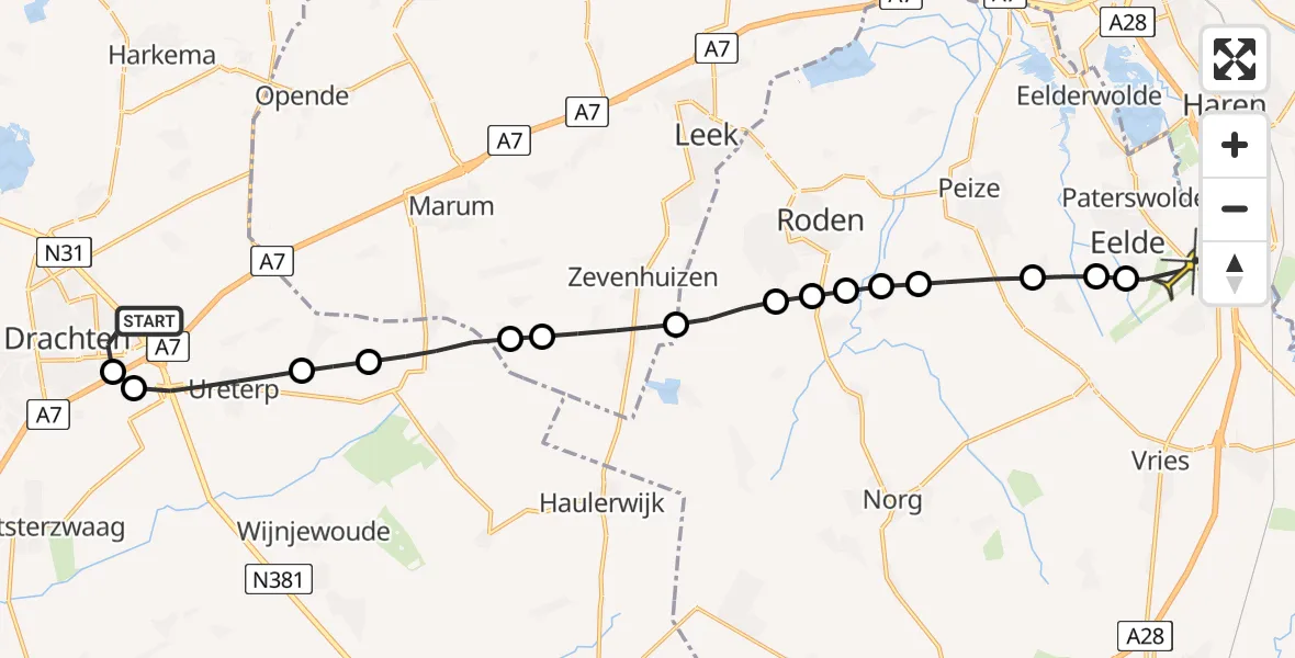 Routekaart van de vlucht: Lifeliner 4 naar Groningen Airport Eelde, Leidijk