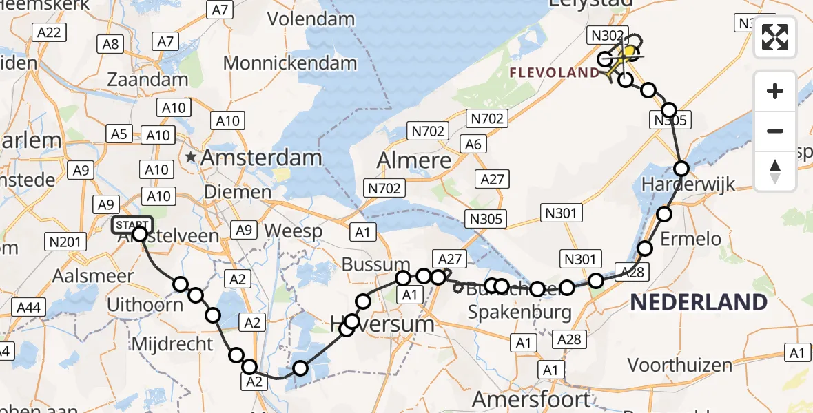Routekaart van de vlucht: Politiehelikopter naar Lelystad Airport, Nieuwe Meerlaan