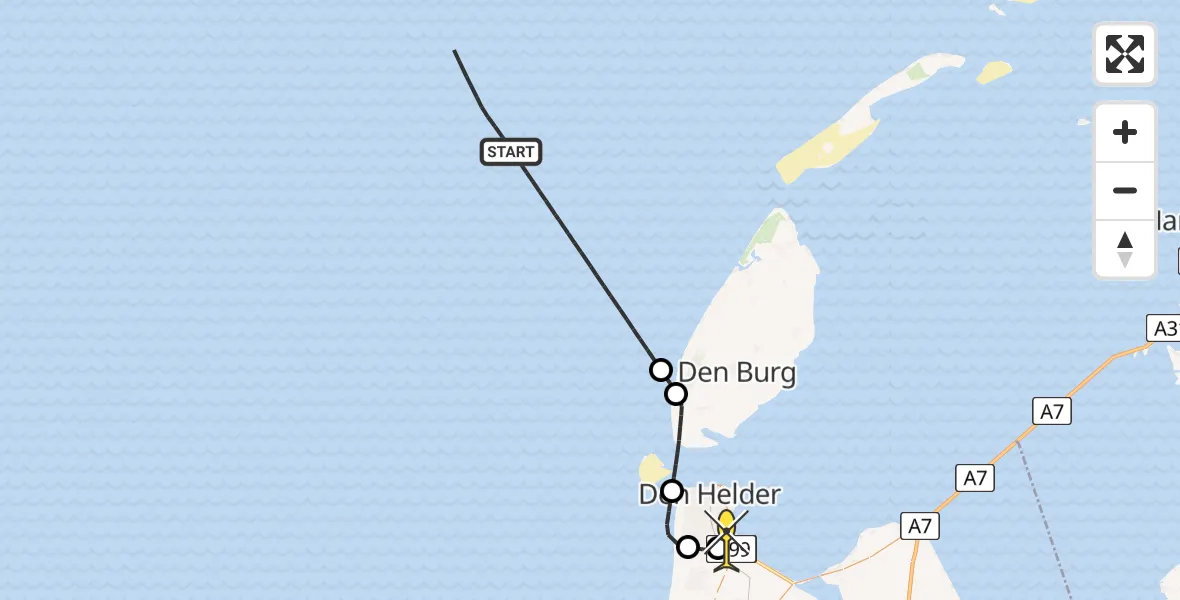 Routekaart van de vlucht: Kustwachthelikopter naar Vliegveld De Kooy, Luchthavenweg