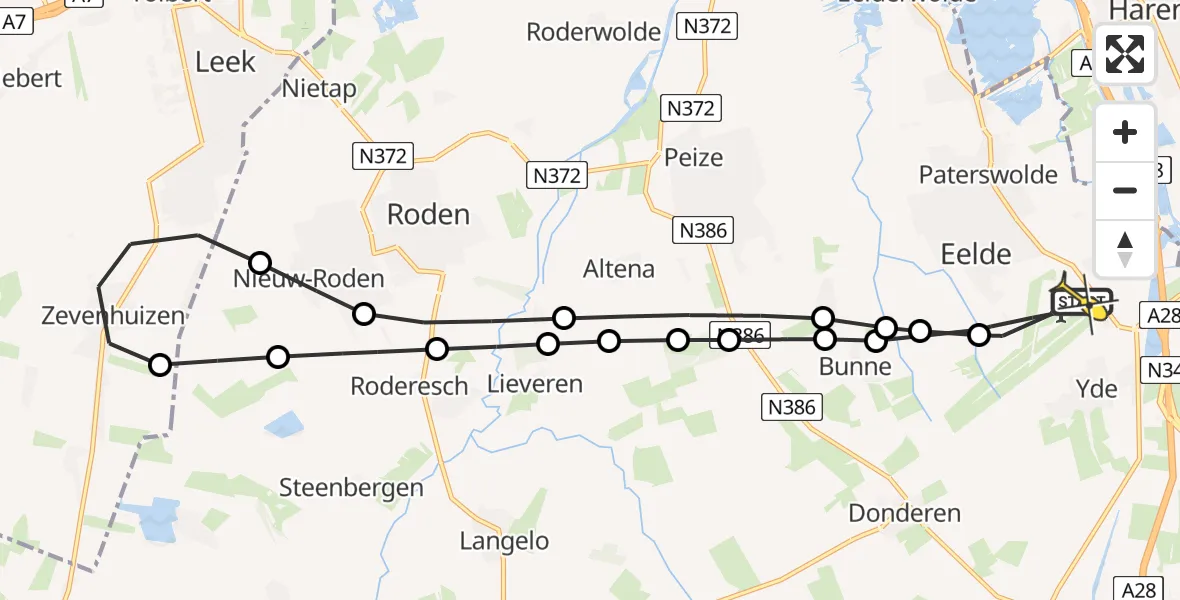 Routekaart van de vlucht: Lifeliner 4 naar Groningen Airport Eelde, Lugtenbergerweg