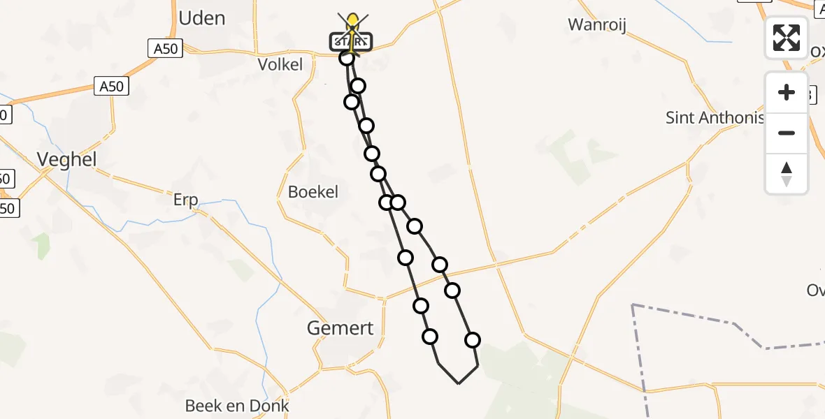 Routekaart van de vlucht: Lifeliner 3 naar Vliegbasis Volkel, Oosterheidestraat