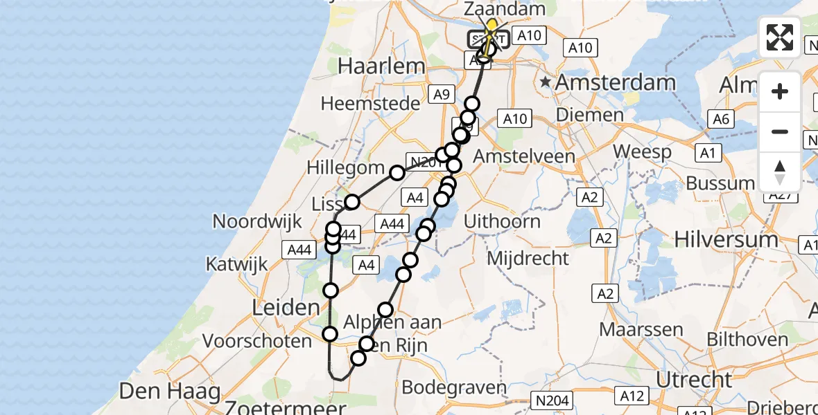 Routekaart van de vlucht: Lifeliner 1 naar Amsterdam Heliport, Westpoort
