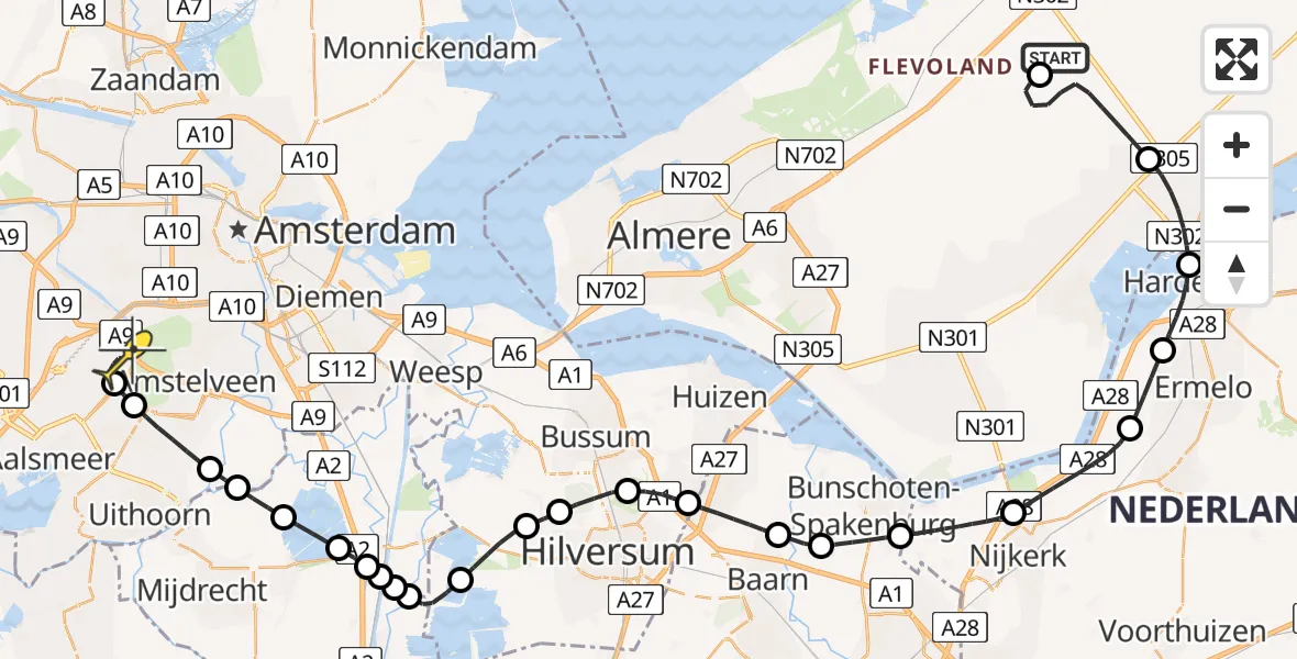 Routekaart van de vlucht: Politieheli naar Schiphol, Eendenweg
