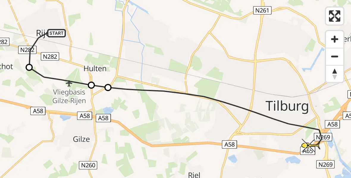 Routekaart van de vlucht: Lifeliner 2 naar Tilburg, Rijksweg