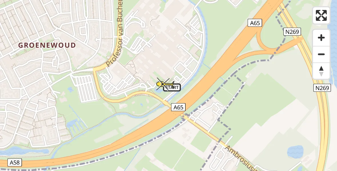 Routekaart van de vlucht: Lifeliner 2 naar Tilburg, Leijweg