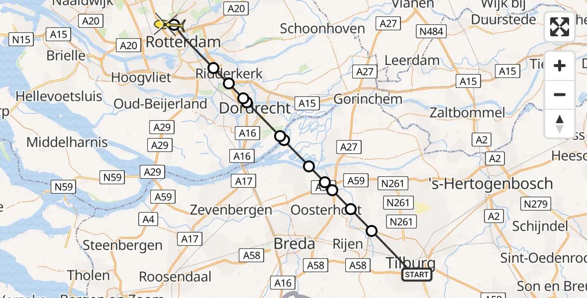 Routekaart van de vlucht: Lifeliner 2 naar Rotterdam The Hague Airport, Leijweg