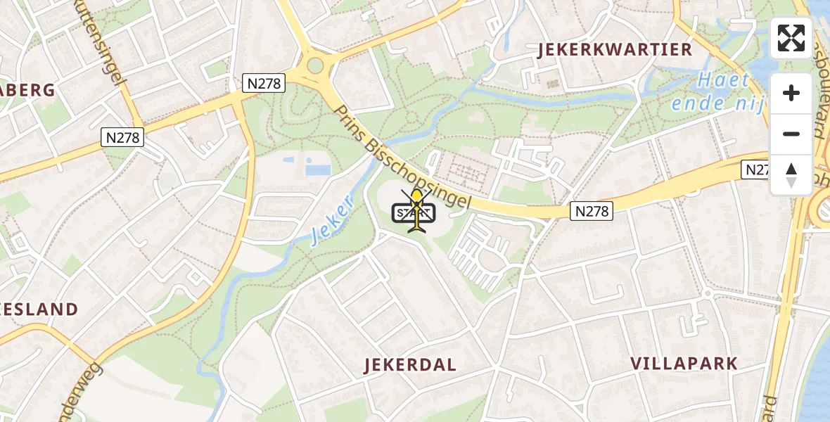 Routekaart van de vlucht: Politiehelikopter naar Maastricht, Prins Bisschopsingel