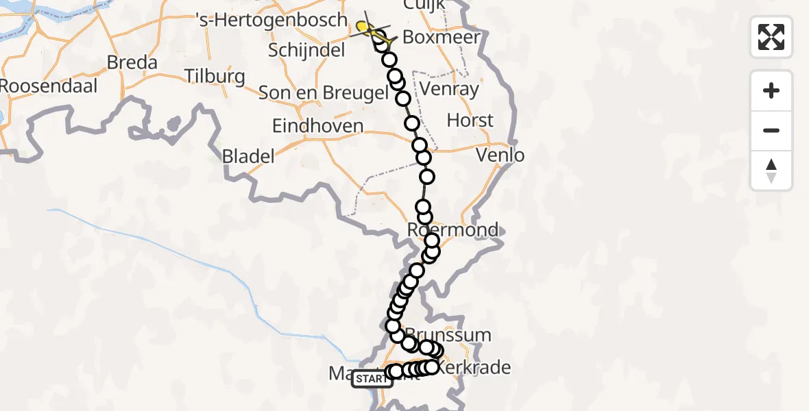 Routekaart van de vlucht: Politieheli naar Vliegbasis Volkel, Platielstraat