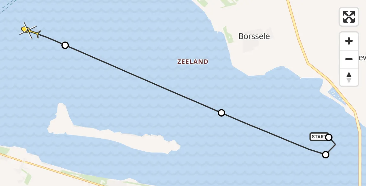 Routekaart van de vlucht: Kustwachthelikopter naar Vlissingen, Westerschelde