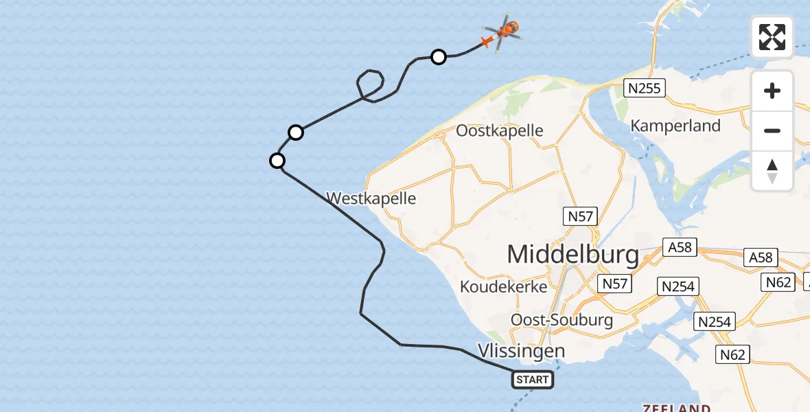 Vluchtroute Kustwachthelikopter Vlissingen - , 17 oktober 2025, 11:53