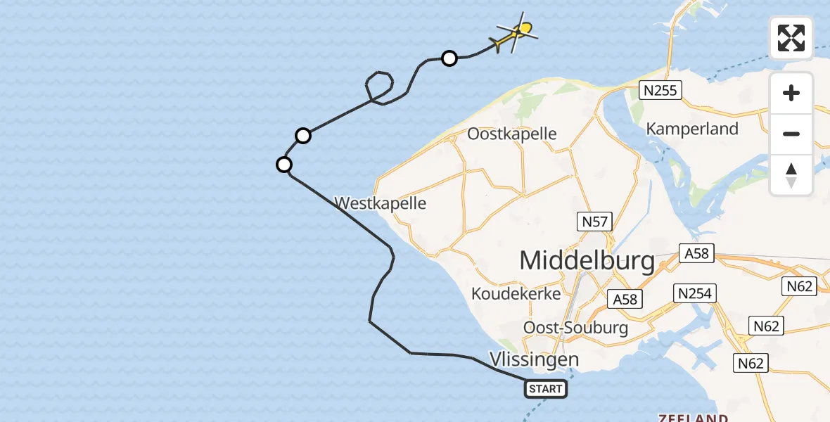 Routekaart van de vlucht: Kustwachthelikopter naar 