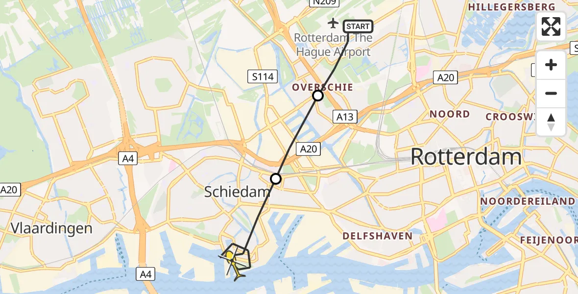 Routekaart van de vlucht: Lifeliner 2 naar Schiedam, Witte brug