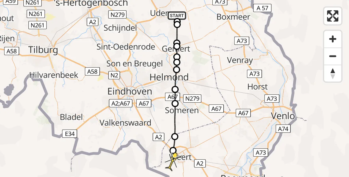 Routekaart van de vlucht: Lifeliner 3 naar Weert, Scheidingsweg