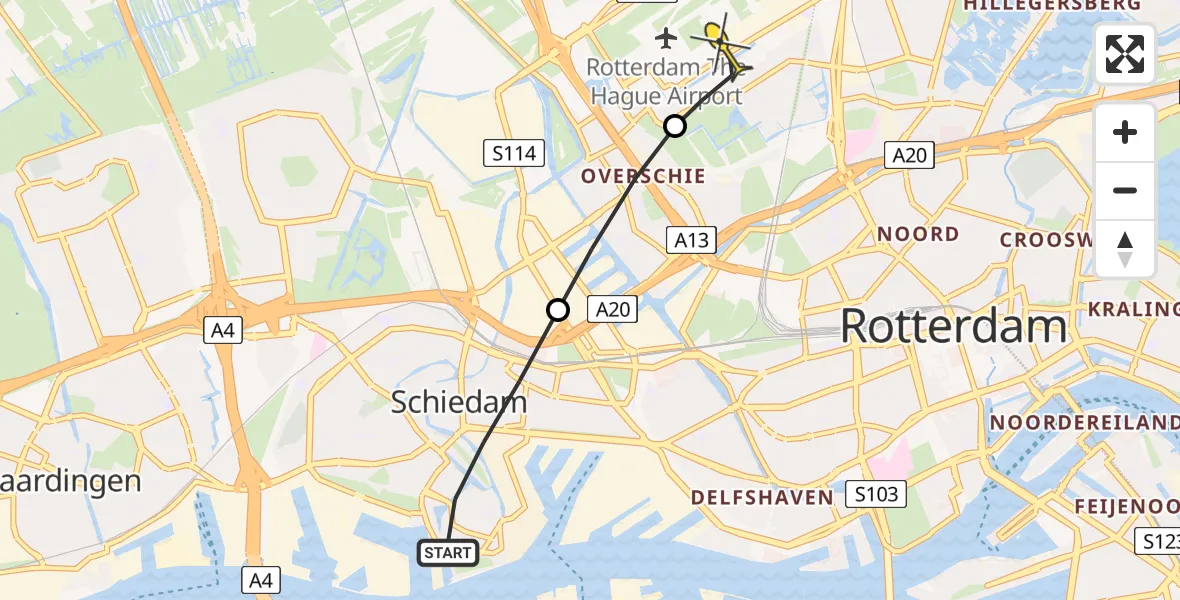 Routekaart van de vlucht: Lifeliner 2 naar Rotterdam The Hague Airport, Nieuw-Mathenesserstraat