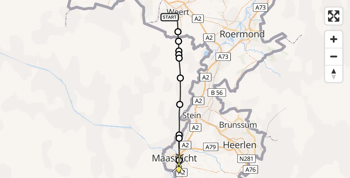 Routekaart van de vlucht: Lifeliner 3 naar Maastricht UMC+, Ringbaan West