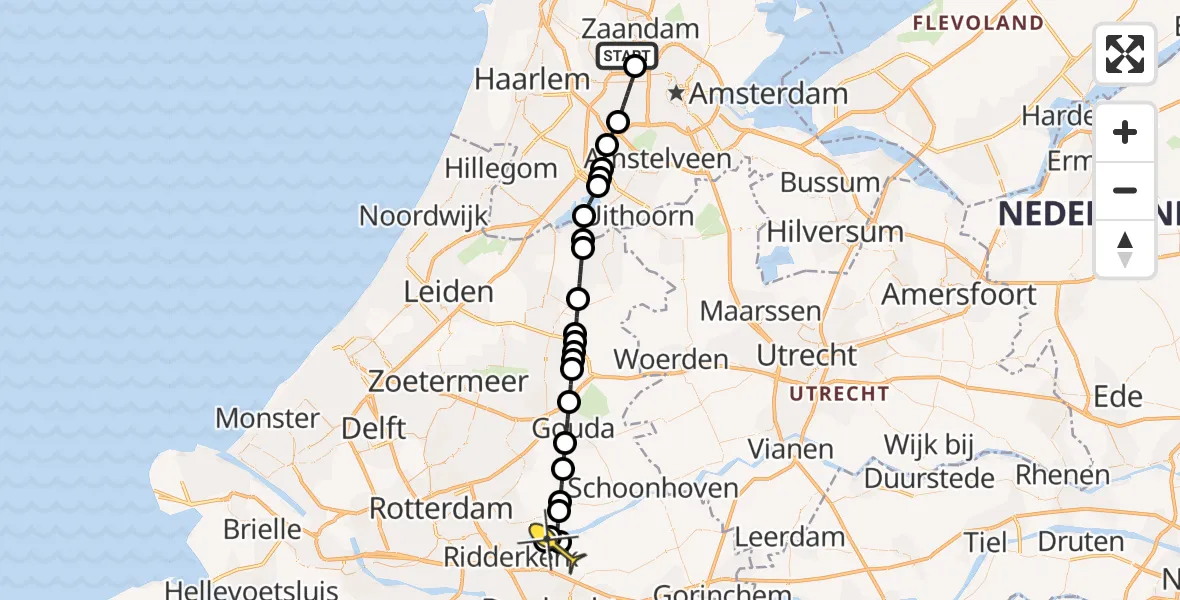 Routekaart van de vlucht: Lifeliner 1 naar Nieuw-Lekkerland, Westhavenweg