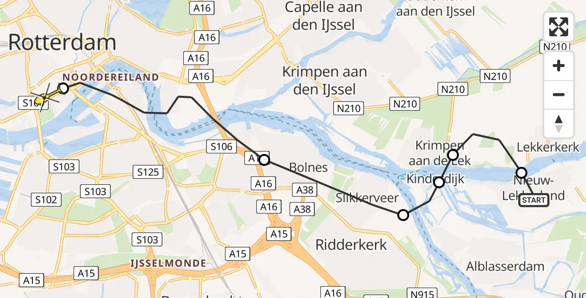 Routekaart van de vlucht: Lifeliner 1 naar Erasmus MC, Schuwacht