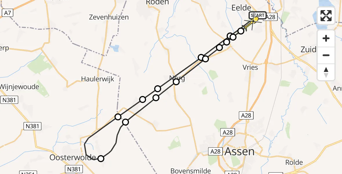 Routekaart van de vlucht: Lifeliner 4 naar Groningen Airport Eelde, Veldkampweg