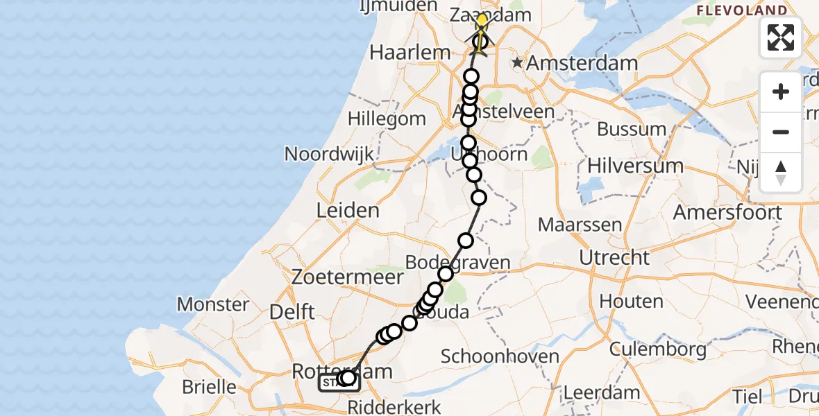 Routekaart van de vlucht: Lifeliner 1 naar Amsterdam Heliport, Leuvehaven