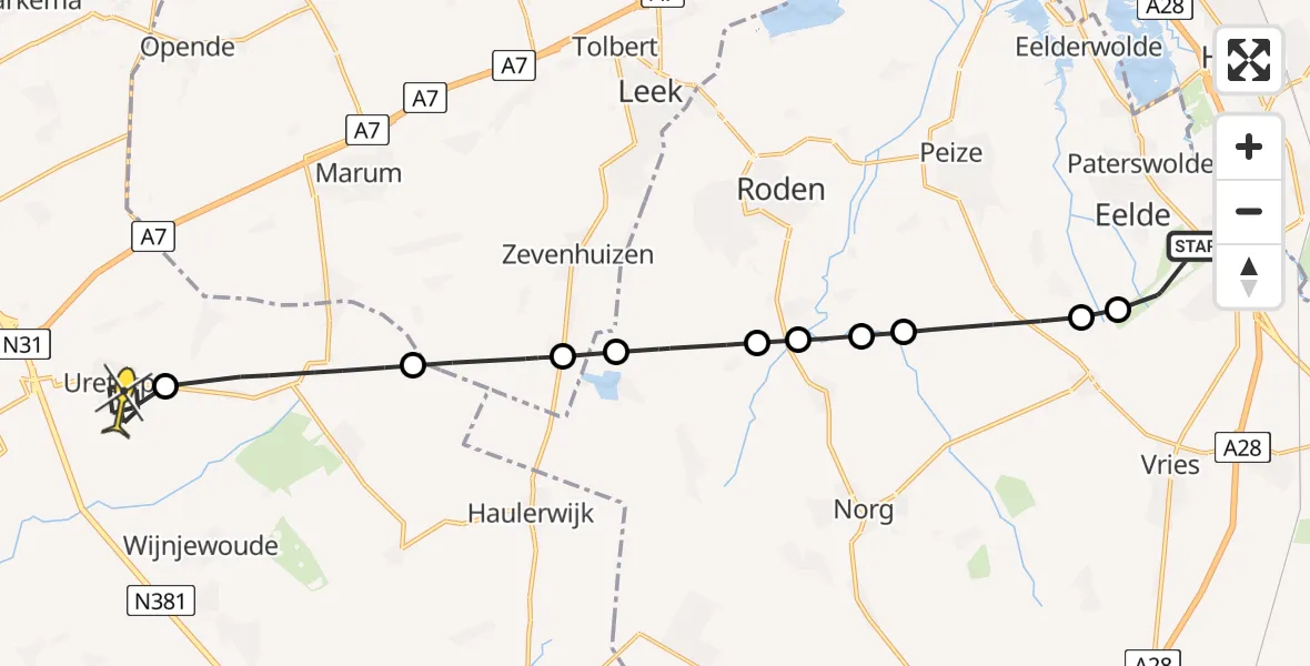 Routekaart van de vlucht: Lifeliner 4 naar Ureterp, Luchtenburgerweg