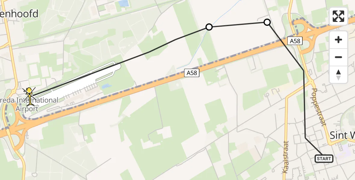 Routekaart van de vlucht: Lifeliner 2 naar Breda International Airport, Roosendaalseweg
